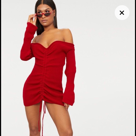 Red Ruched Dress - Picture 3 of 5